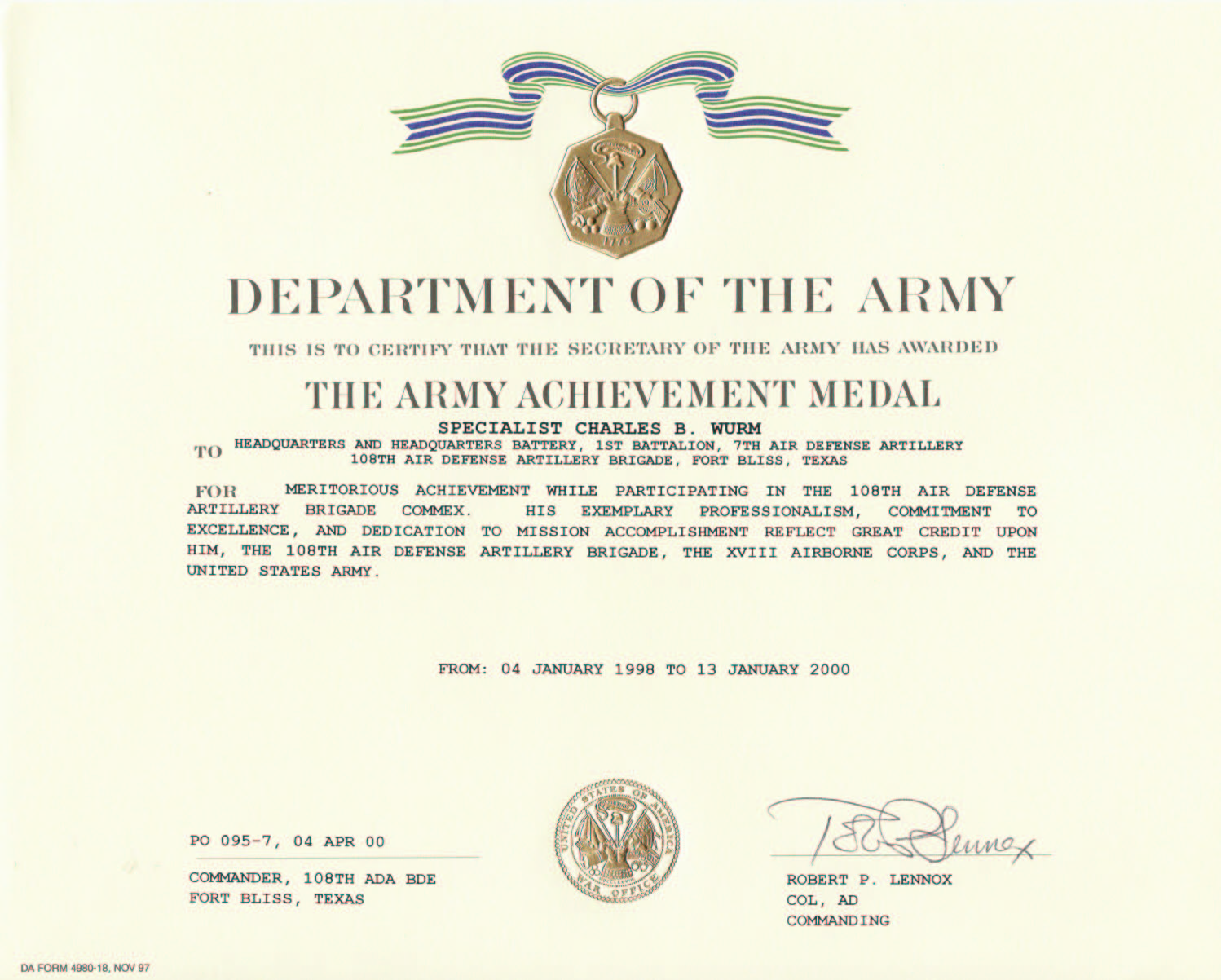 Education / Awards Inside Army Good Conduct Medal Certificate Template