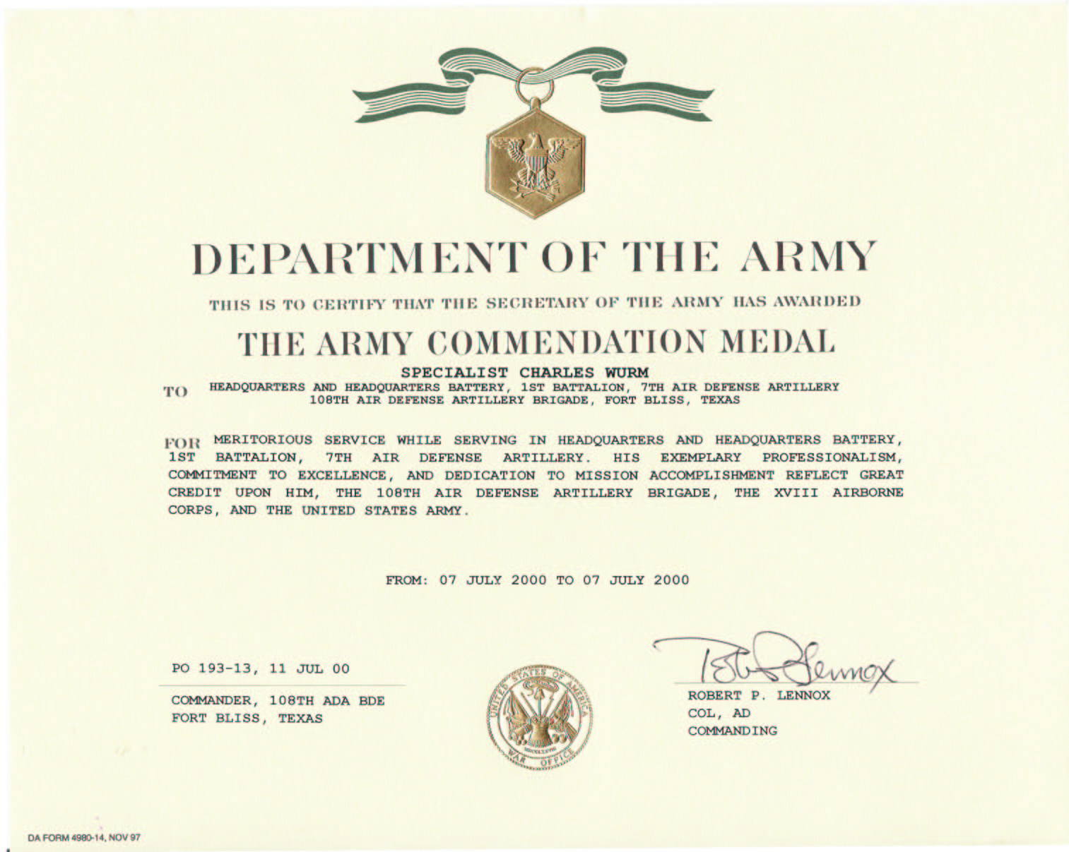 Education / Awards For Army Good Conduct Medal Certificate Template
